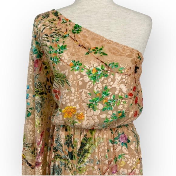 NWT HEMANT AND NANDITA Veena Dress in Nude Size Large One Shoulder Formal - Picture 7 of 14